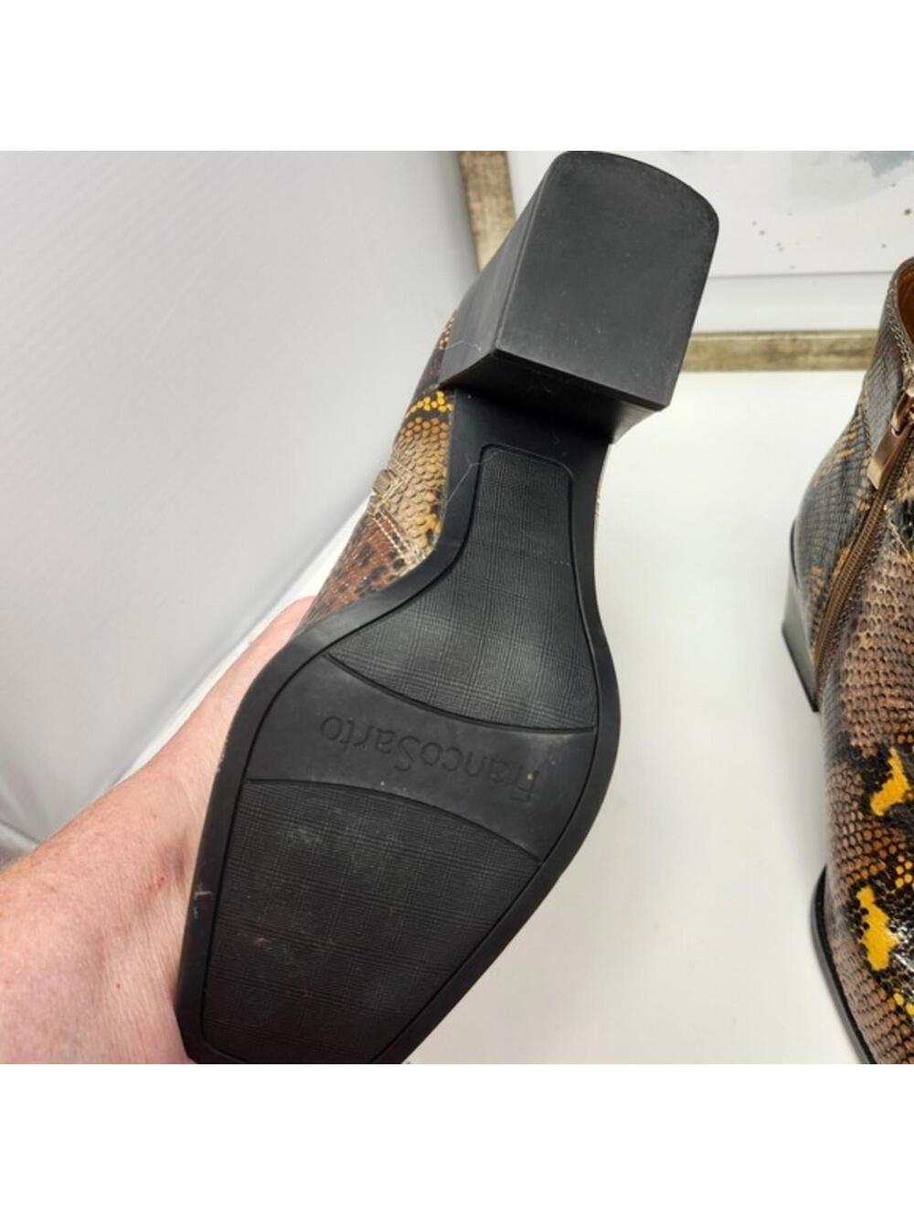 Franco Sarto Snakeskin Print Ankle Boots Booties Block Heel Brown Yellow 7.5 - Picture 5 of 8